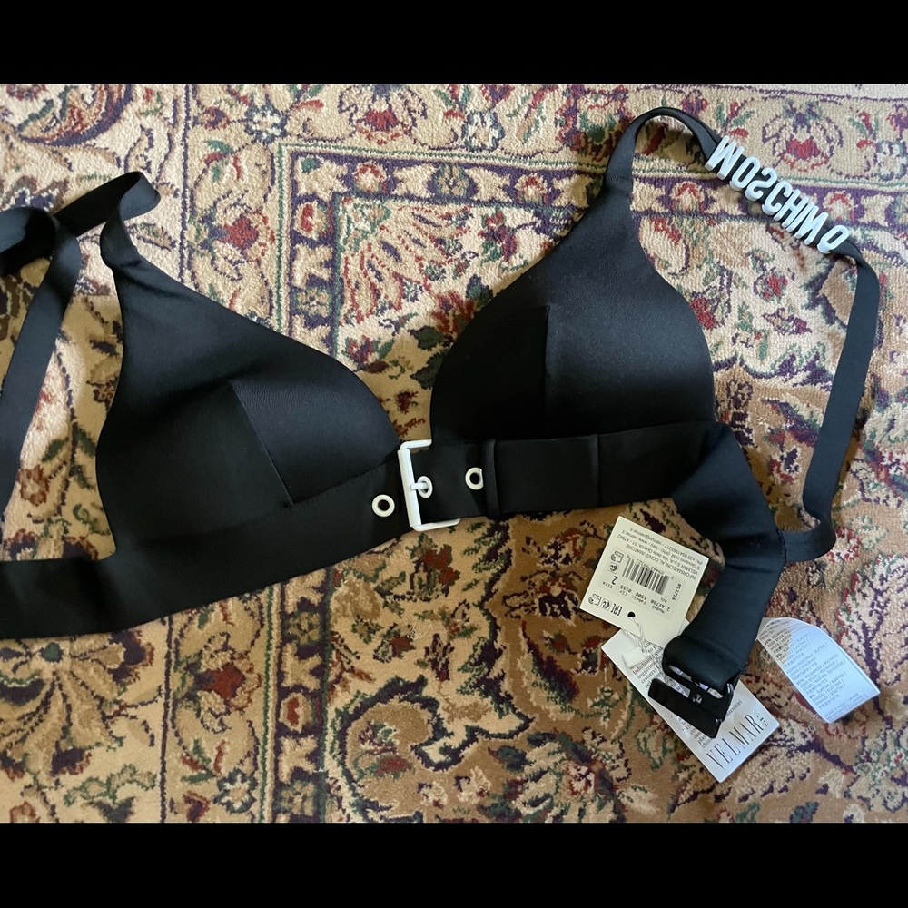 New! Moschino black bikini buckle top